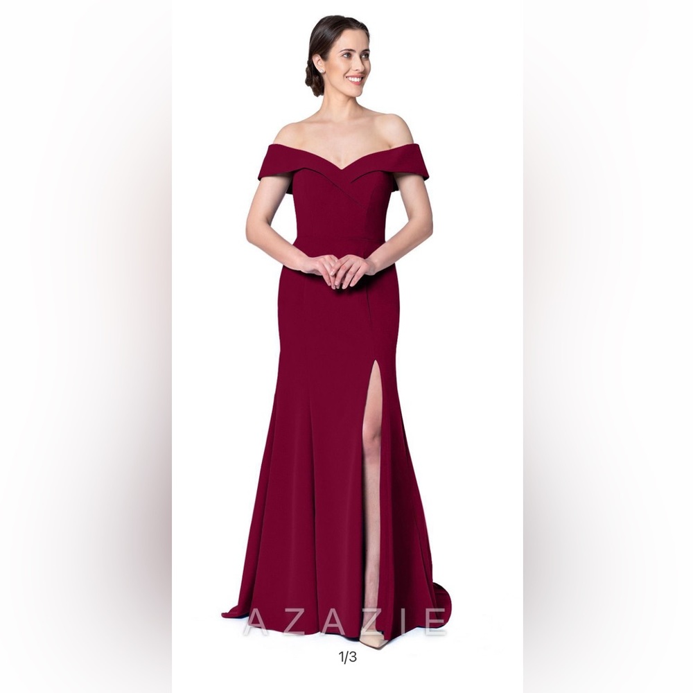 Maroon Burgundy Red Slit Off Shoulder Prom Military Ball Bridesmaid dress.